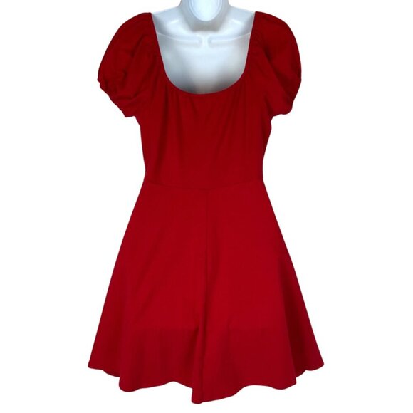 ModCloth Womens Red Knit Puff Sleeve Skater Dress Size Large Cotton Blend USA - Picture 3 of 6